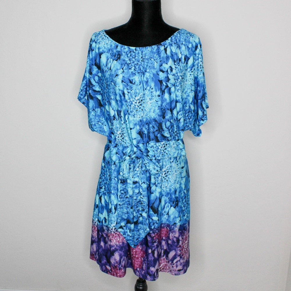 BCBGMAXAZRIA Doleman Tie Front Watercolor Dress M